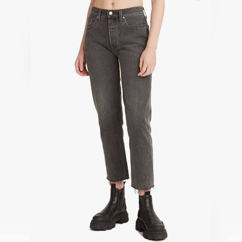 Levi's 501 Women’s Cropped High Rise Jeans‎ Gray/Black Straight Leg 30x26